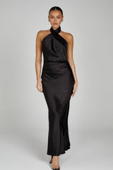 Laura Halter Satin Gown - Black