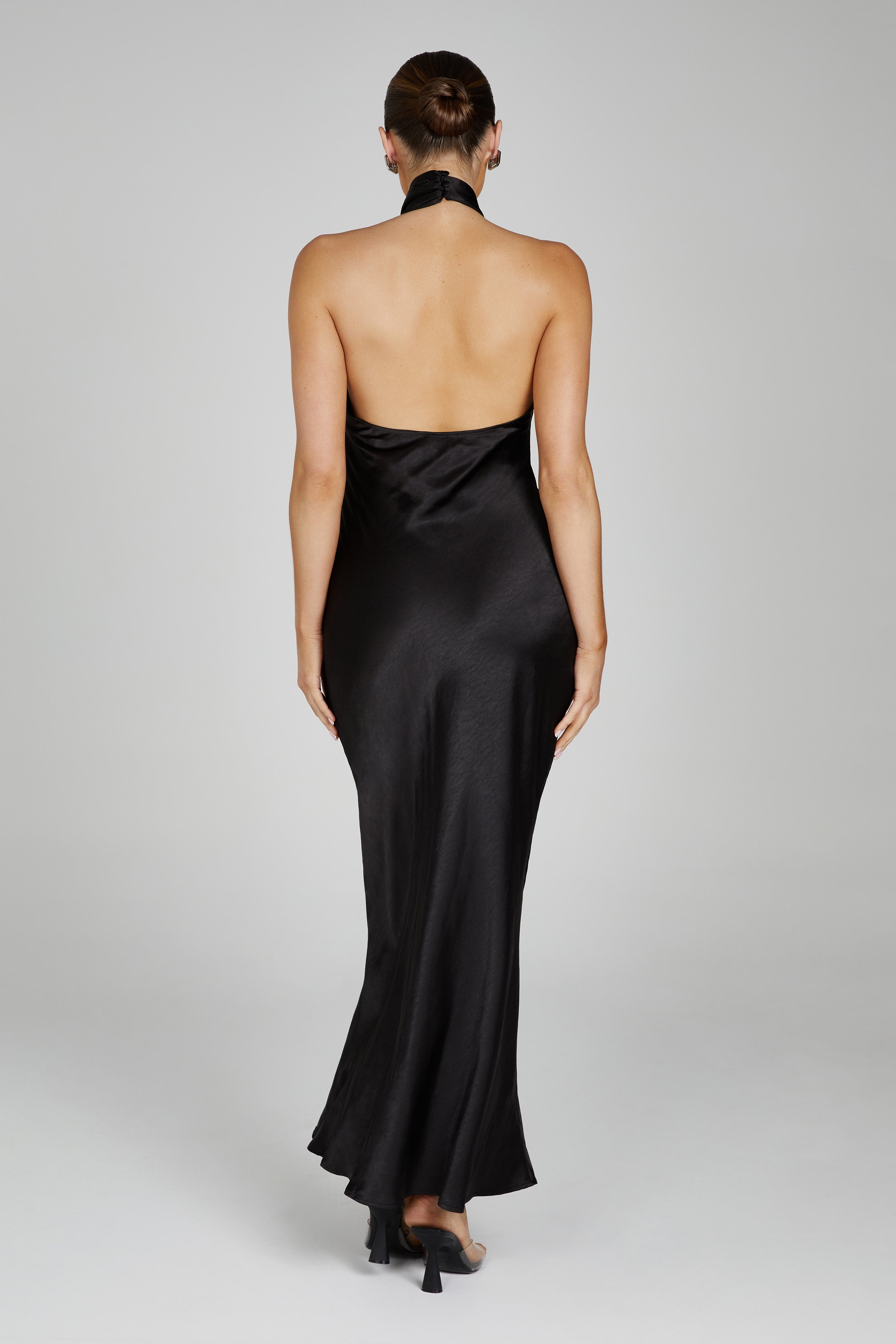 Laura Halter Satin Gown - Black