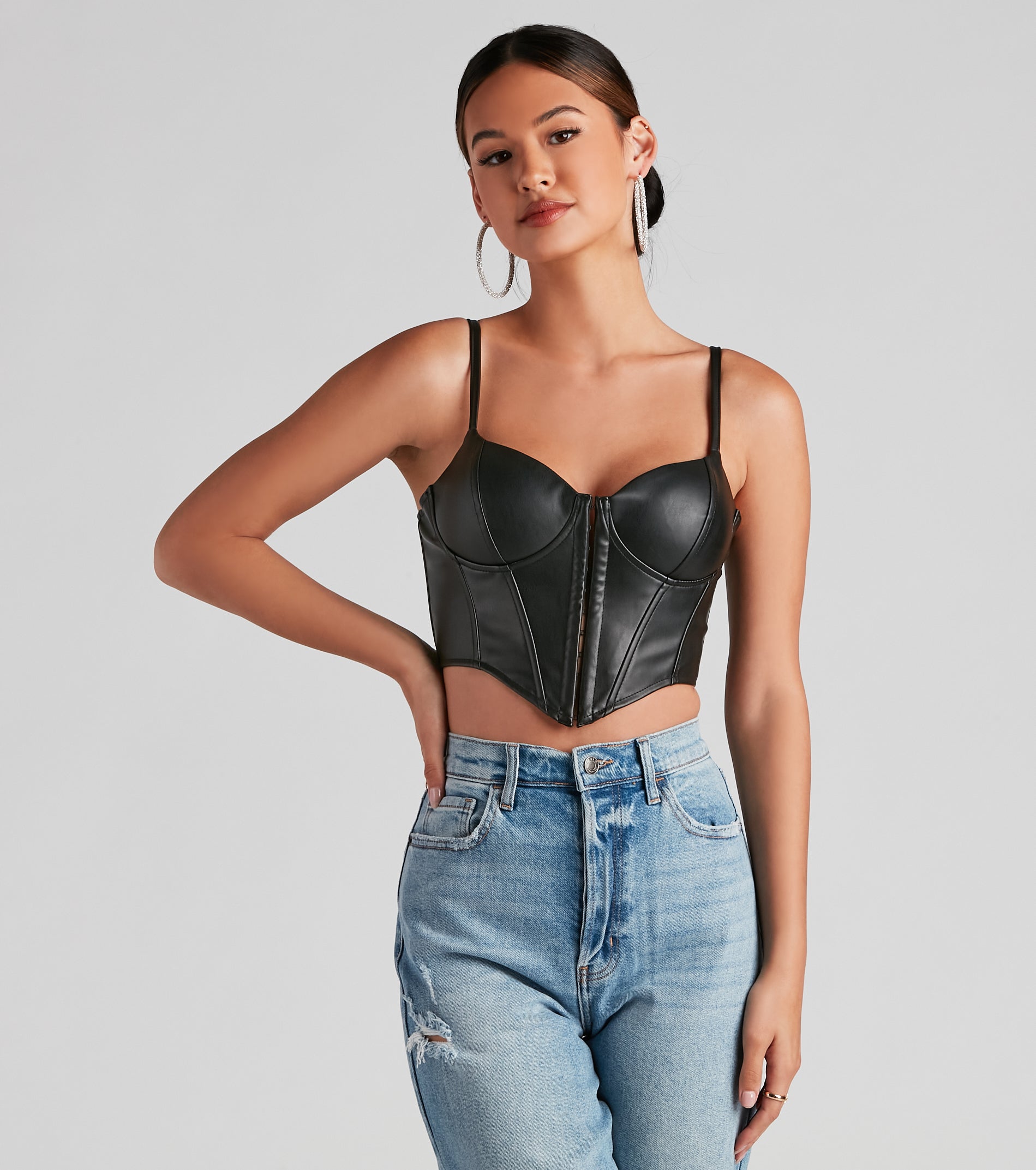 With fun and flirty details, Bold Moment Faux Leather Corset Top shows off your unique style for a trendy outfit for the summer season!