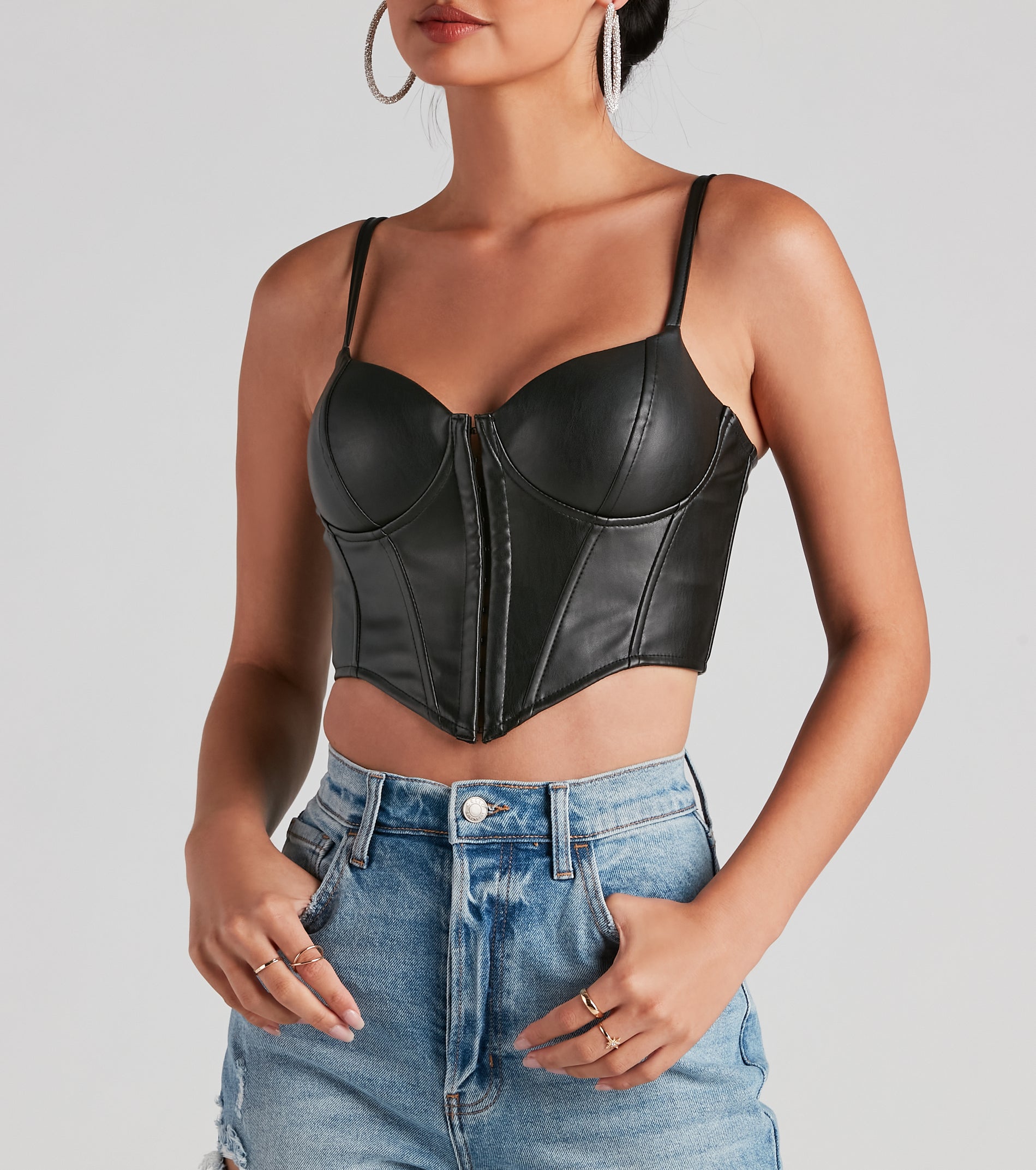 The waist-defining bodice style of the Bold Moment Faux Leather Corset Top is perfect for making a statement with your outfit and provides the boning, molded cups, or lace-up details that capture the corset trend.