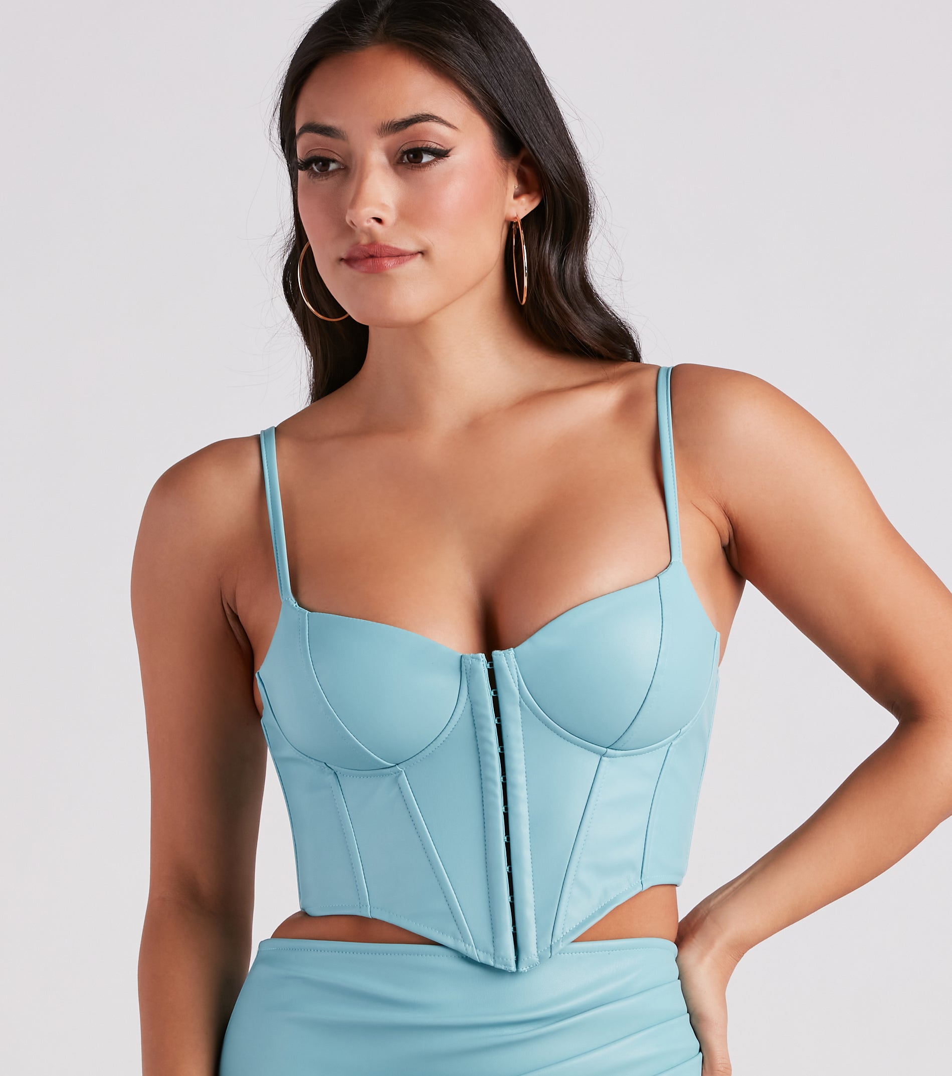 The waist-defining bodice style of the Bold Moment Faux Leather Corset Top is perfect for making a statement with your outfit and provides the boning, molded cups, or lace-up details that capture the corset trend.