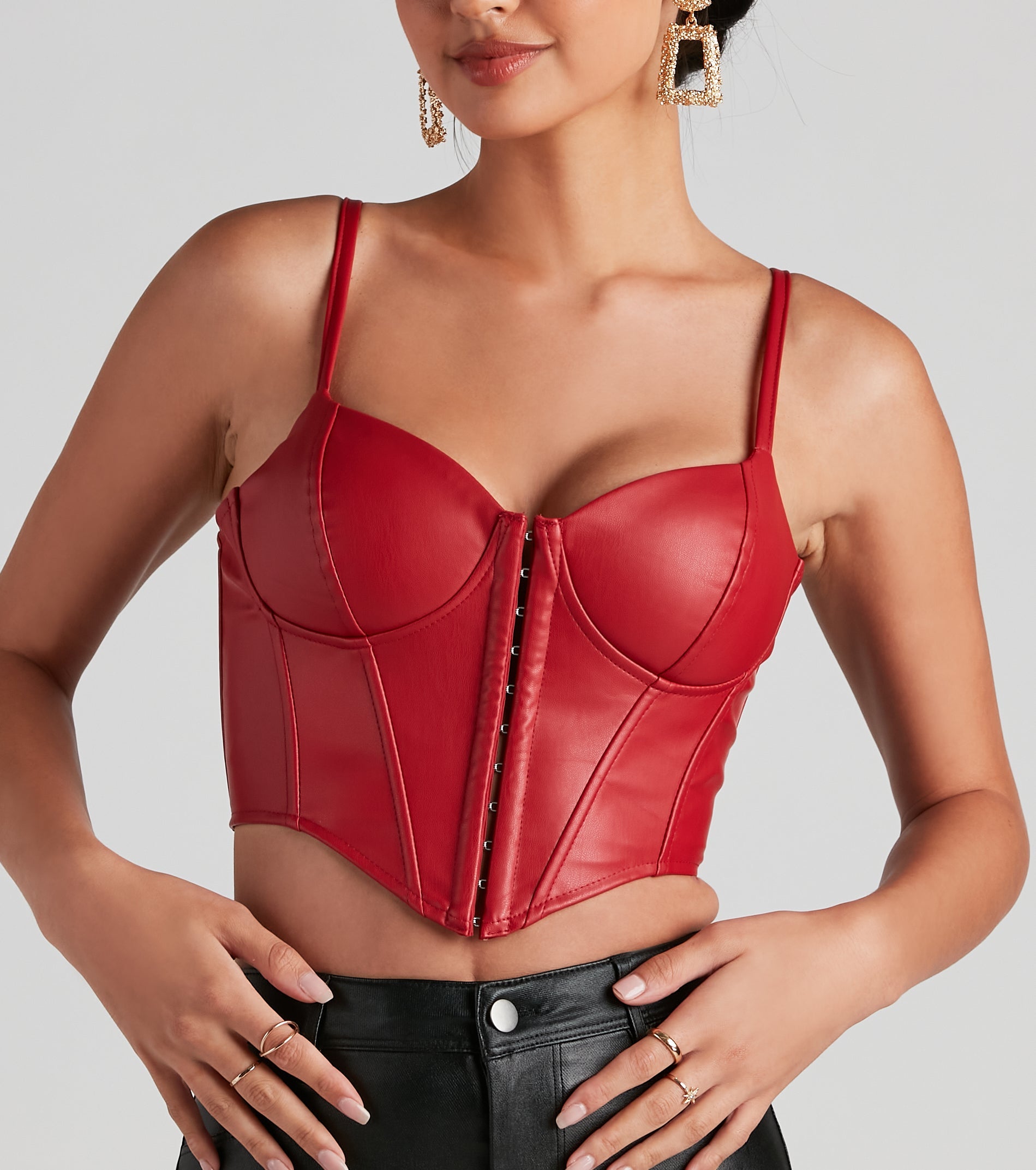 With fun and flirty details, the Bold Moment Faux Leather Corset Top shows off your unique style for a trendy outfit for summer!