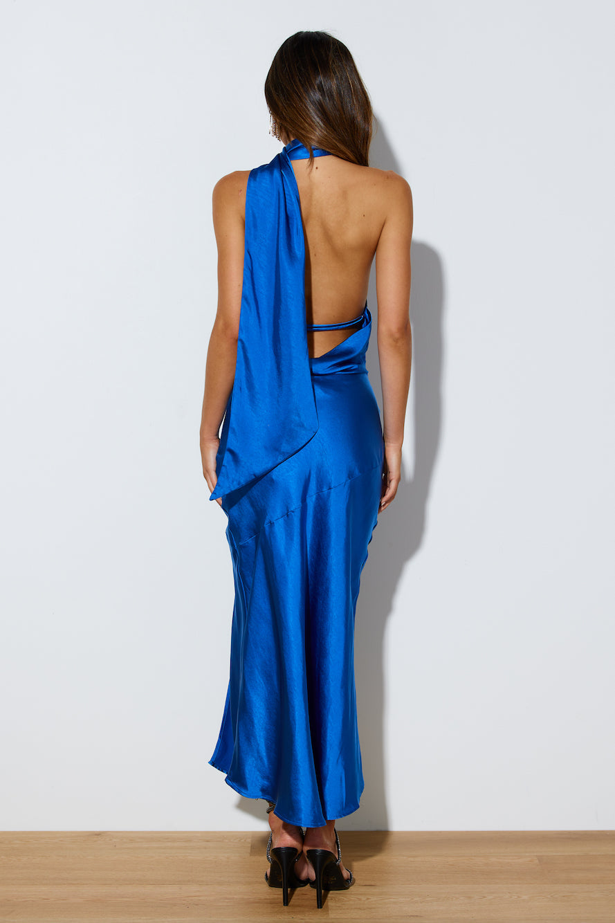 Athenian Satin Maxi Dress Cobalt Blue