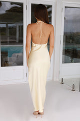 Admired From All Angles Satin Halter Maxi Dress Yellow