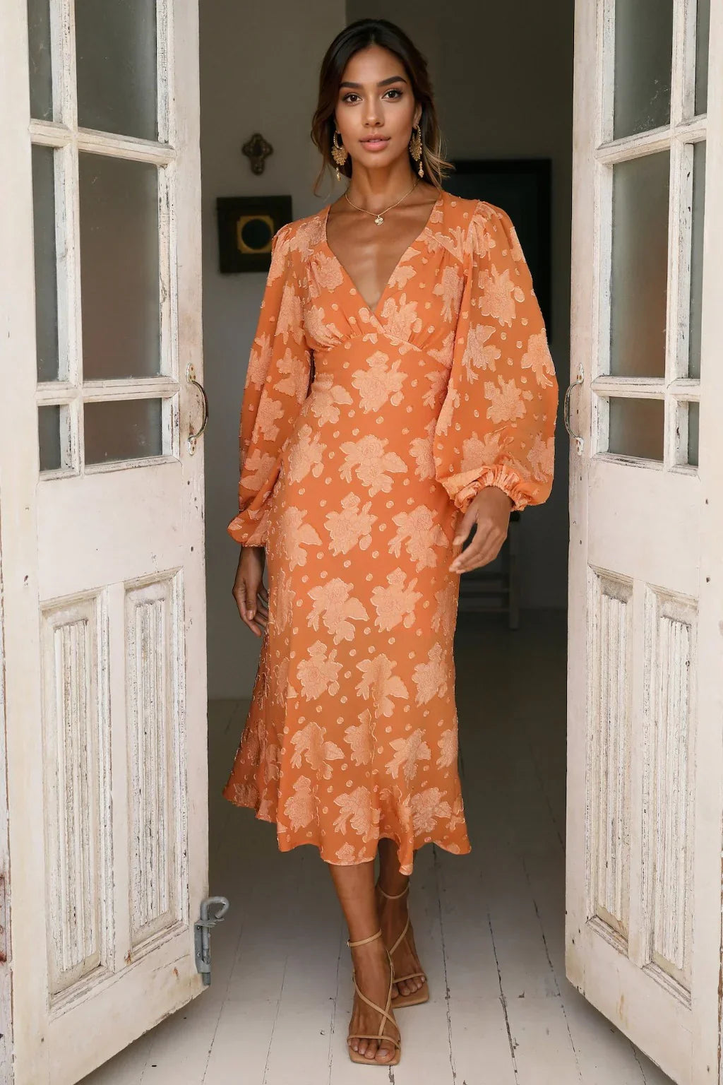 Raise The Sun Midi Dress Orange