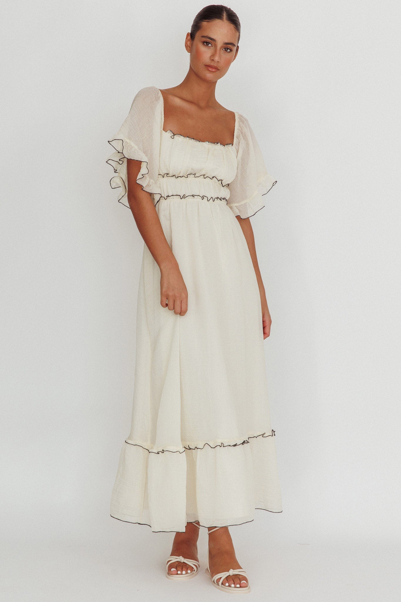 Kathlene Flutter Sleeves Maxi Dress Cream