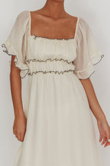 Kathlene Flutter Sleeves Maxi Dress Cream