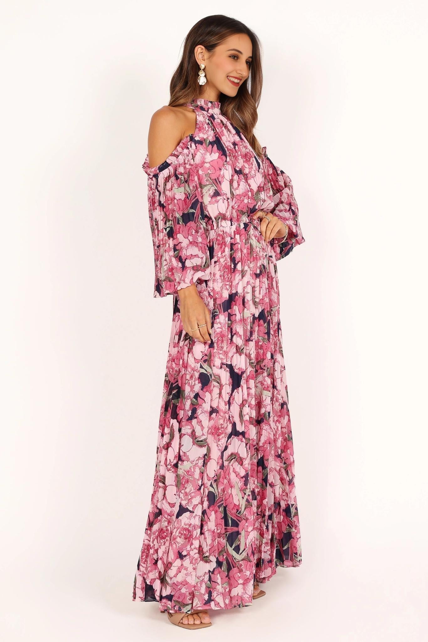 Hilary Pleated Maxi Dress - Pink Floral